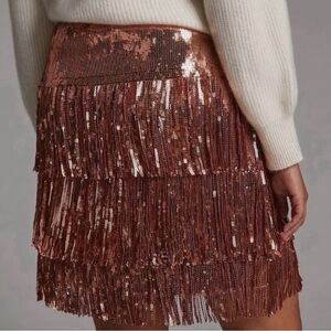 Maeve for Anthropologie sequin  Fringe Skirt - Bronze size 8p